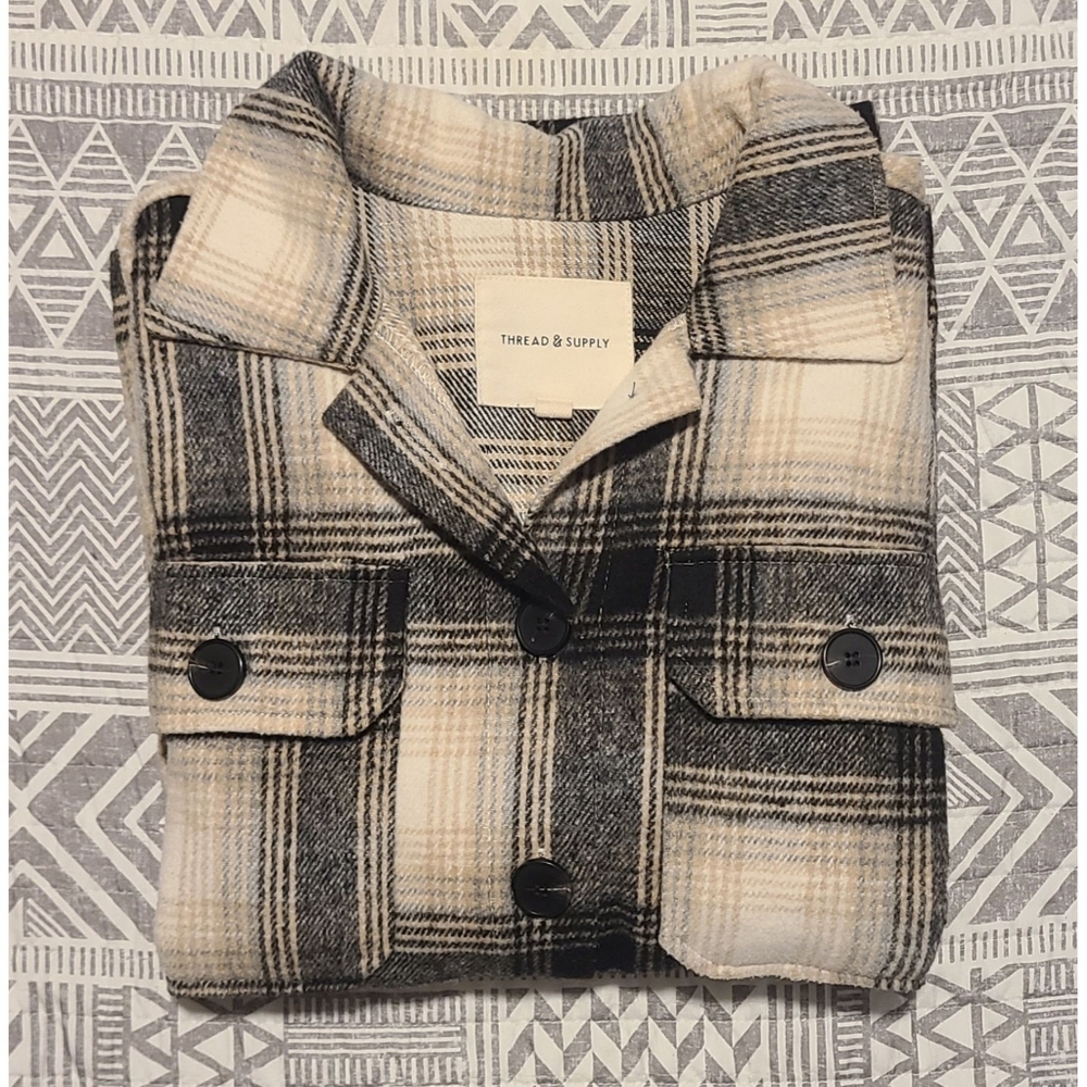 Thread & Supply Tan Black Cozy Plaid Button Up - Picture 3 of 6